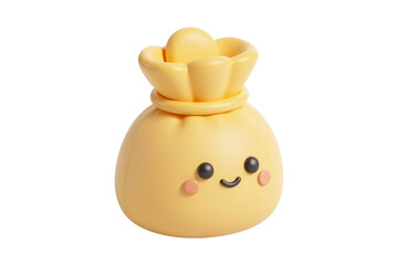Happy Smiling Yellow Money Bag Character with Rosy Cheeks