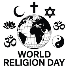 world religion day illustration featuring global map and major religious symbols promoting interfaith harmony diversity peace and unity