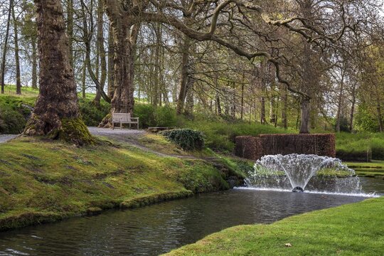 Water feature and old trees in the Annevoie castle garden, Ch&acirc;teau d'Annevoie, municipality of Anh&eacute;e, province of Namur Wallonia, Belgium