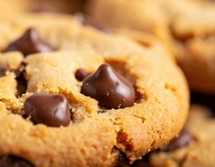Golden Brown Chocolate Chip Cookie Macro Shot Warm Lighting Detailed Texture Delicious Baked Treat