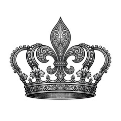 detailed monochrome drawing of an ornate crown with fleur de lis elements © nurungraphic