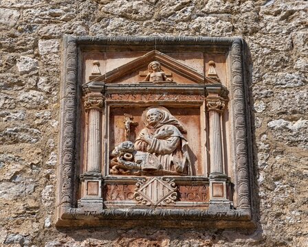 Christian board, Valldemossa mountain village, Majorca, Balearic Islands, Spain