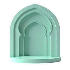 Fototapeta premium Mint Green Islamic Archway Design On Transparent Background