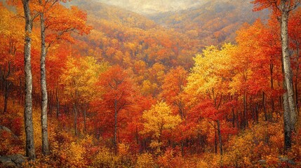 Fototapeta premium Autumnal mountain vista, vibrant foliage