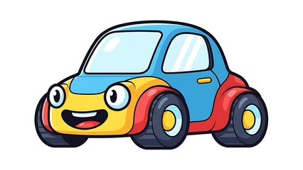 Colorful Cartoon Car with Happy Face.