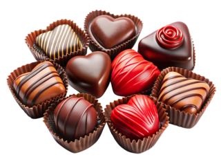 Assorted chocolate candies in brown paper cups chocolates