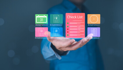 Artificial intelligence and digital technology used in business for managing checklist tasks and scheduling with data analytics and automation tools for innovation strategy