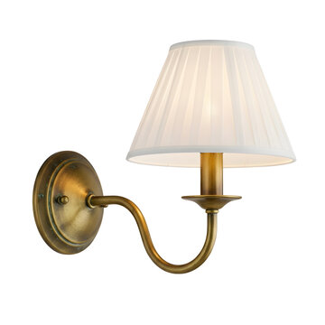 Antique brass wall sconce with pleated shade isolated on transparent background
