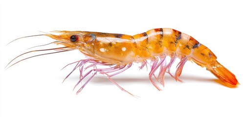 The shrimp photographed on white background showcasing fresh seafood detail and vivid colors