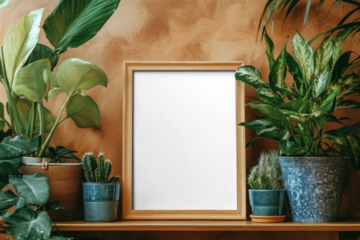Frame surrounded by lush plants mockup png, transparent design