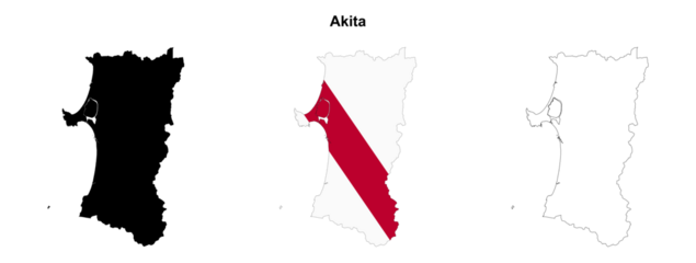 Transparent Akita prefecture outline map set