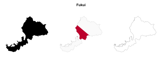 Transparent Fukui prefecture outline map set