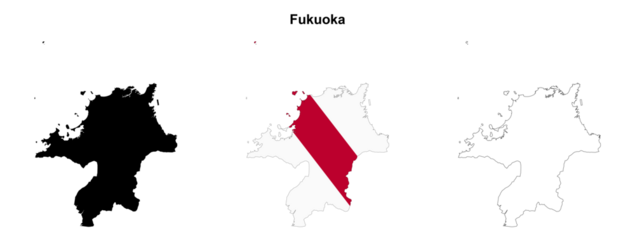 Transparent Fukuoka prefecture outline map set