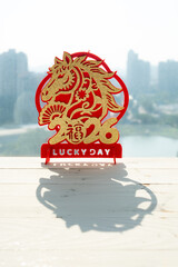 Chinese New Year of Horse 2026 mascot with shadow at vertical composition translation of the Chinese word is fortune no logo no trademark