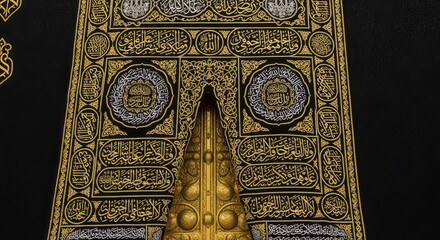 An ancient Thai church building features an intricate wooden door detail with gold ornaments and traditional religious carvings in a classic antique architecture design