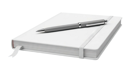 White Notebook with Gray Pen and Bookmark
