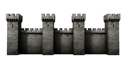 Medieval castle wall with four towers isolated on transparent background © arif