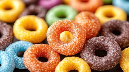 Close-up colorful ring-shaped cereal