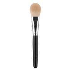Makeup brush with natural bristles and black handle for cosmetics application isolated on transparent background