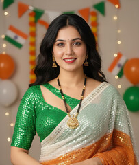 Elegant Women Wearing Patriotic Republic Day Traditional Outfits