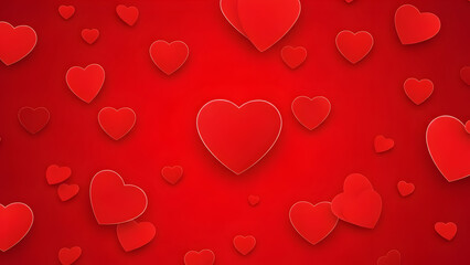 Red hearts floating on red background