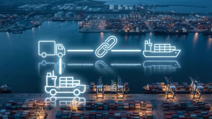 Digital Supply Chain Dynamics: An intricate digital illustration reveals the interconnectedness of global supply chains. A visual narrative, from trucks to ships, and port, showcases the transport. - Powered by Adobe
