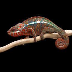 colourful lizard Panther chameleon isolated on black background
