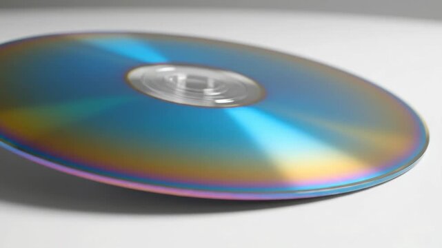 Closeup of a shiny blue cd on a white background, representing music or data storage