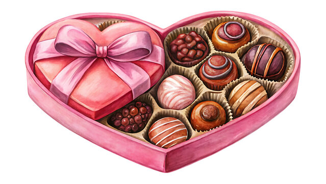 Heart shaped box of assorted chocolates with pink gift
