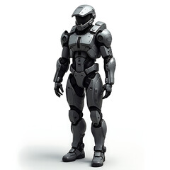Obraz premium Futuristic humanoid robot standing in sleek silver armor 