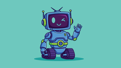 Cute Blue Robot Waving Hello. © NFS Studio