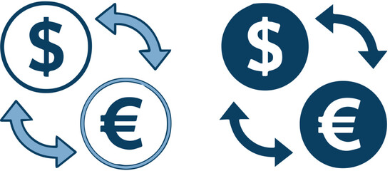 currency exchange vector icons dollar euro bidirectional arrows