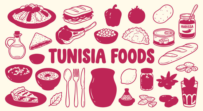 A hand drawn vector collection of Costa Rica food icons with gallo pinto, tamale and coffee in colorful doodle style for a restaurant menu, travel guide and Central American culinary art.
