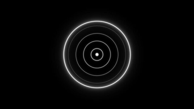 Abstract neon radar screen technology with radio wave signal animation. white color radio waves animation. neon circle radar animated sign symbol on black background.