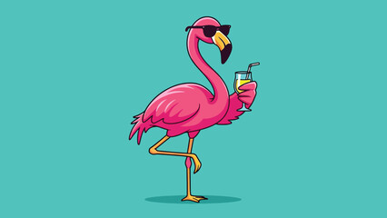 Pink Flamingo Wearing Sunglasses Holding a Cocktail. © NFS Studio