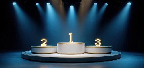 The Podium Stage with Illuminated First Second and Third Place Platforms