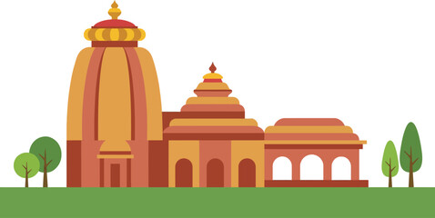 Ancient hindu temple complex featuring traditional indian religious architecture with sacred towers and mandapa halls representing historic cultural heritage and spiritual landmark site.