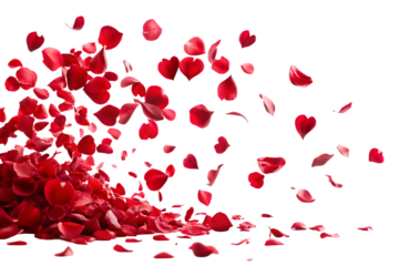 Red rose petals falling on black background red petals