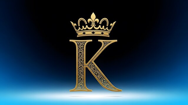 Elegant golden letter K with crown on gradient background