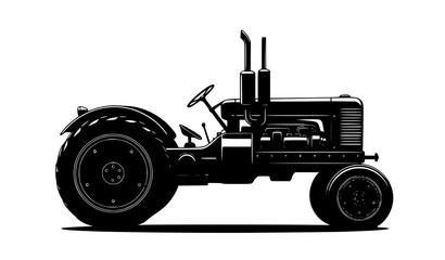 Obraz premium Classic old tractor realistic black silhouette vector isolated on white