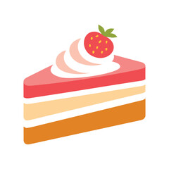 Strawberry Cake Slice Flat Vector Icon for Bakery and Dessert Branding