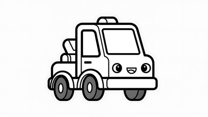 Naklejka premium Simple black and white garbage truck illustration.