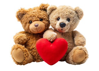 Obraz premium Two teddy bears holding a red heart stuffed animals