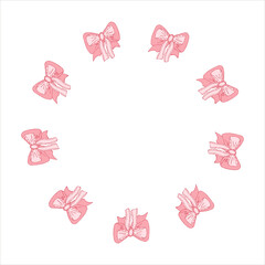 Simple ribbon circle frame with vintage romantic bow for Valentine's Day and birthday party. Hand drawn wreath with copy space. Vector illustration for cards, invitations, packaging, branding