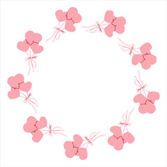 Heart air balloons round frame for Valentine's Day and birthday. Hand drawn circle wreath with empty copy space. Vector illustration for cards, invitations, packaging, branding