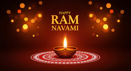 Happy Ram Navami Celebration with Traditional Oil Lamp Diya, Glowing Lights and Festive Decor – Indian Festival, Hindu Religious Event, Spirituality, Joy, and Warmth, Symbolizing Light over