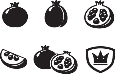 Pomegranate fruit icon bundle silhouette black and white EPS safe