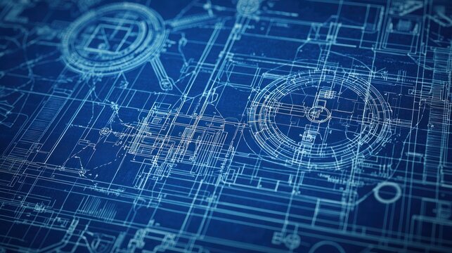 A technical blueprint with inset diagrams illustrating complex parts of a machine or architectural design