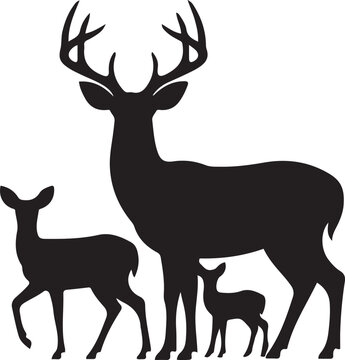 set of whitetail deer. silhouette vector illustration with white background.