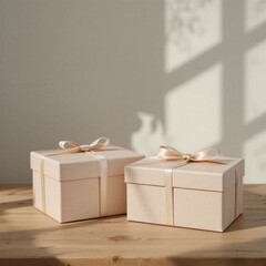 Red gift box with a gold ribbon bow on a rustic wooden background, a beautifully wrapped Christmas present or celebration surprise for a holiday anniversary or birthday